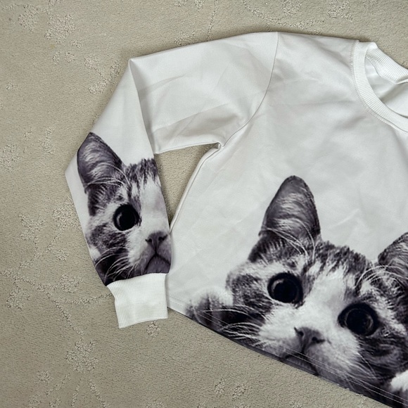 Cat Crop Top Mittelmeer Vintage Design Kitty Kawaii Graphic Cute Casual Animal - Picture 5 of 5